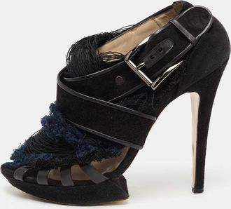 Nicholas Kirkwood Black/blue Suede And Fabric Criss Cross Platform Sandals