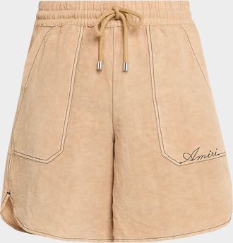Amiri Men & apos;s Linen Script Drawstring Shorts
