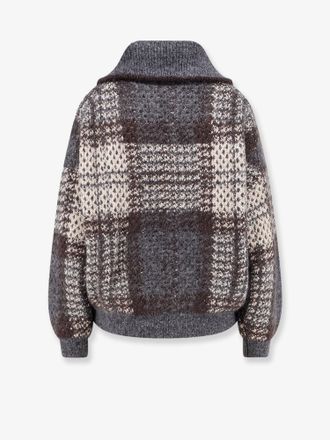 Brunello Cucinelli Womens Cardigan Grey Intarsia Mohair Sweater