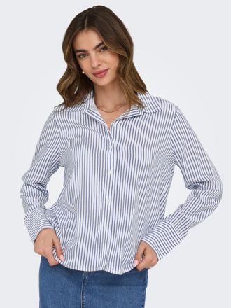 Only Hemdbluse ONLY ONLBERIT LIFE L/S SHIRT WVN, Damen, Gr. XS, blau (cloud dancer stripes:anni blau stripe), Web, Obermaterial: 100% Viskose, gestreift, r