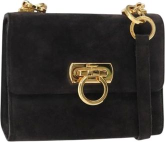 Ferragamo Pre-owned Cross Body Bags, female, Black, Size: ONE SIZE Pre-owned Suede Shoulder Bag
