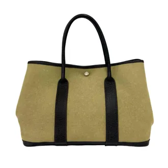 Herm&egrave;s Brown Khaki Toile Officier Buffalo Leather Handbag Tote Bag (Pre-Owned)