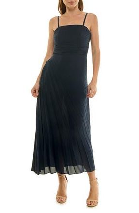Nicole Miller Strapless Pleated Chiffon Maxi Dress in Deep Navy at Nordstrom Rack, Size 2