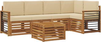 vidaXL Conjunto De Sof&aacute;s De Exterior 6 Uds. Natural Y Beige Poli&eacute;ster Vidaxl