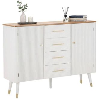 Dmora Dmora - Credenza Clement, Buffet da soggiorno, Madia da salotto, Dispensa da cucina, 117x37 h90 cm, Bianco e Marrone