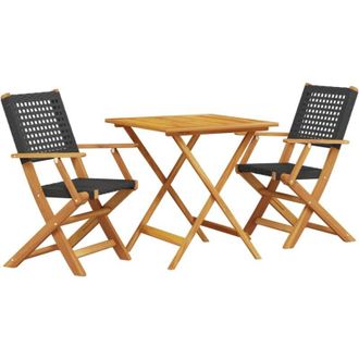 vidaXL Juego De Bistro De 3 Piezas Rat&aacute;n Pe Y Madera Maciza Negro Vidaxl