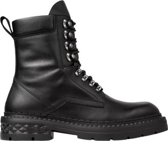 Jimmy Choo London Zwarte leren enkellaarzen met logo - Heren - Veterlaarzen - Zwart - 42 EU - Leer - Schoenen