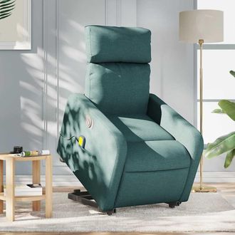 vidaXL Vidaxl - Sill&oacute;n Masaje El&eacute;ctrico Reclinable Elevable Tela Verde Oscuro