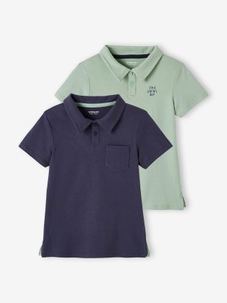 Vertbaudet Lot de 2 polos gar&ccedil;on unis manches courtes lot bleu