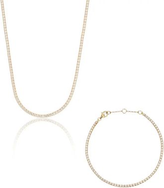 Lily & Roo Gold Diamond Style Tennis Necklace and Bracelet Gift Set