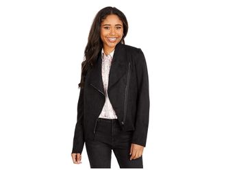 Kut from the Kloth Faux Suede Drape Collar Jacket Womens Clothing Black : MD, Spandex/Polyester/Faux Suede