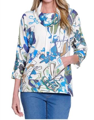 Multiples Cowl Neck Kangaroo Pocket Top In Multi