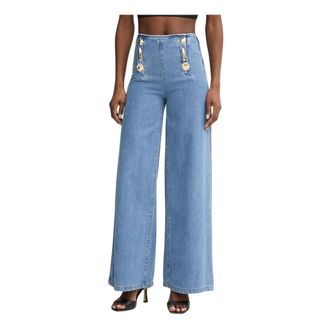 Simona Corsellini Jeans, Dames, Blauw, S, Katoen, Wide Jeans