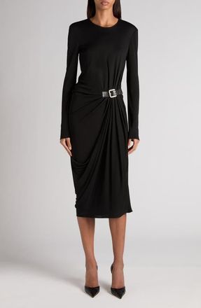 Tom Ford Gathered Waist Long Sleeve Jersey Dress in Black at Nordstrom, Size 10 Us