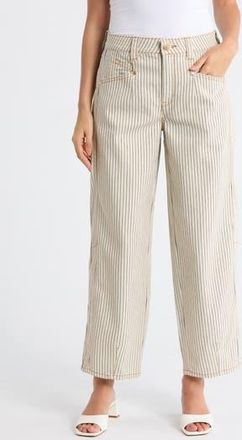 Democracy Stripe Relaxed Barrel Leg Pants in Blanched Almond/Navy at Nordstrom Rack, Size 10