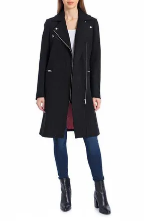 Avec Les Filles Moto Detail Wool Blend Twill Coat in Black at Nordstrom Rack, Size Small