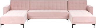 Beliani Beliani - Modular U-Shaped Corner Sofa Bed 3 Seater 2 Chaises Velvet Pastel Pink Aberdeen