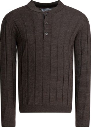 Brunello Cucinelli Wool And Cashmere Crewneck Sweater Knitwear Marrone-Uomo