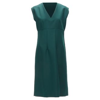 Marni twill V neck dart pleat waist sleeveless boxy dress