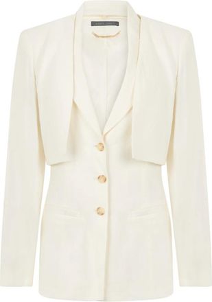 Alberta Ferretti Enkelrijig Jasje met Cape - Dames - Blazers - Wit - L - Linnen - Jassen