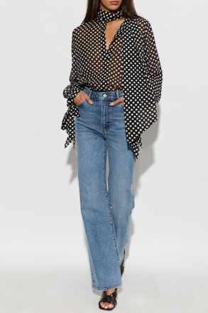 Frame Denim Silk Top With Decorative Tie At The Neckline, Womens, Black