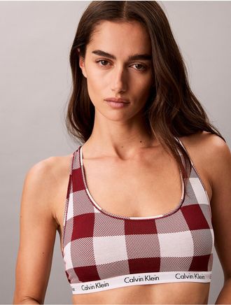 Calvin Klein Womens Carousel Cotton Stretch Lightly Lined Bralette - Red - XL