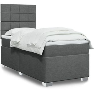 vidaXL Cama Box Spring Con Colch&oacute;n Tela Gris Oscuro 90x200 Cm