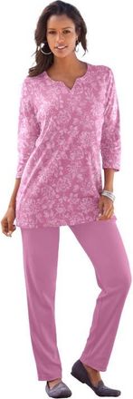 Roaman's Plus Size Three Quarter Sleeve Notch Neck Soft Knit Tunic in Mauve Orchid Floral at Nordstrom, Size 40