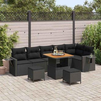 vidaXL Conjunto De Sof&aacute; De Jard&iacute;n 9 Pcs Negro Rat&aacute;n Sint&eacute;tico Vidaxl