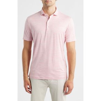 Johnnie-O Seymour Stripe Featherweight Performance Polo in Pink Lemonade at Nordstrom, Size Xx-Large