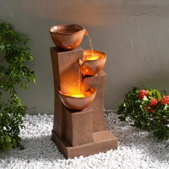 Teamson Home 28.54 3-Tier Cascading Outdoor Water Fountain with LED Lights for Outdoor Living Spaces, Brown