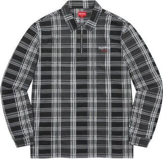 SUPREME Plaid Zip Up L/S Polo Black White SUP-FW20-345