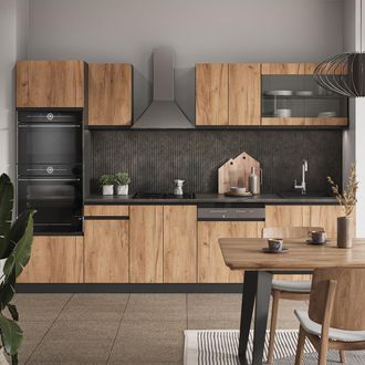 Vicco Mueble De Cocina R-line, Oro Power Roble/antracita, 300 Cm En Forma De J, Con Armario Alto, Sin Encimera