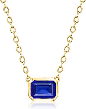 RS Pure by Ross-Simons Lab-Grown Sapphire Necklace in 18kt Gold Over Sterling