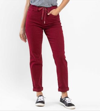 Judy Blue High Waisted Pull On Double Cuff Jogger In Crimson