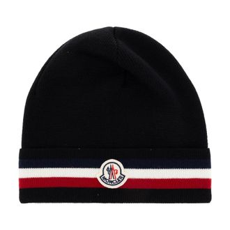Moncler Gorro de Lana con Logo - Accessories - Hombre - Negro - ONE SIZE