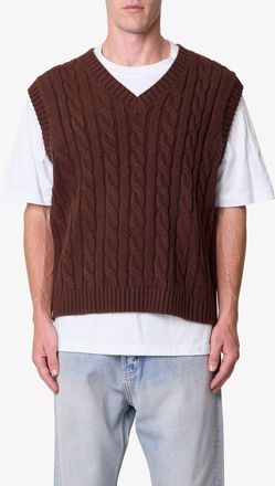 mnml Cotton Blend Cable Knit Vest in Brown at Nordstrom, Size X-Large
