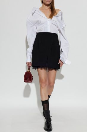 Dolce & Gabbana Wool Skirt With Lace Elements, Womens, Black