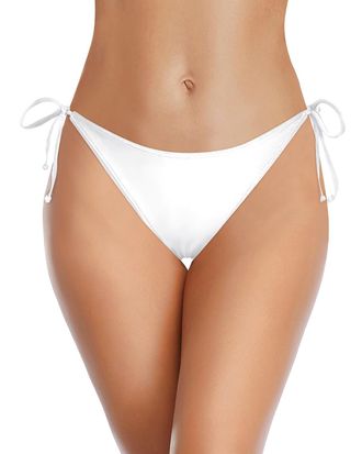Holipick Bikini Bottoms for Women String Bathing Suit Bottom with Moderate Coverage Low Waist Swim Bottom, White, XS