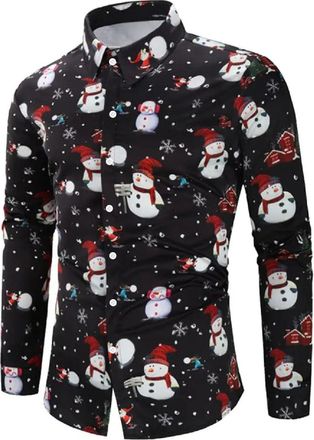 Generic Christmas Shirts for Men Funny Santa Claus Xmas Tree Reindeer Print Long Sleeve Button Down Shirts Mens Christmas Shirt for Party Ugly Xmas Shirt Holi