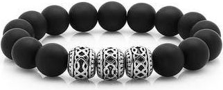 Steeltime Black Lava & Stainless Steel Beaded Bracelet in Black-Metallic at Nordstrom Rack