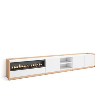 Skraut Home Skraut Home - Mueble Tv, Televisi&oacute;n, 310x37x50cm, Para Tv Hasta 80, Chimenea El&eacute;ctrica, Blanco Y Roble Soft