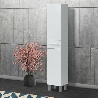 Dmora Columna De Ba&ntilde;o Wilmington, Mueble Alto Para Ba&ntilde;o Con 2 Puertas Y 1 Caj&oacute;n, Mueble Alto, 35x31h182 Cm, Blanco Brillo, Con Embalaje Reforzado - Dmora