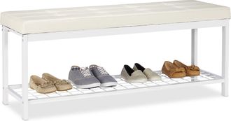 Relaxdays Relaxdays - Banco Zapatero Xxl, Metal-piel Sint&eacute;tica, Blanco, 49 X 115 X 40 Cm