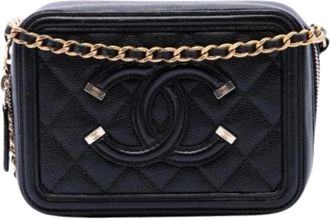 Chanel Pre-owned Quilted Caviar Crossbody Bag - Dames - Vintage Schoudertas - Zwart - ONE Size - Leer - Vintage