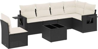 vidaXL Set De Comedor De Jard&iacute;n 7 Pzas Y Cojines Rat&aacute;n Sint&eacute;tico Negro Vidaxl