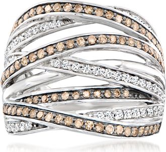 Ross-Simons Brown and White Diamond Highway Ring in Sterling Silver