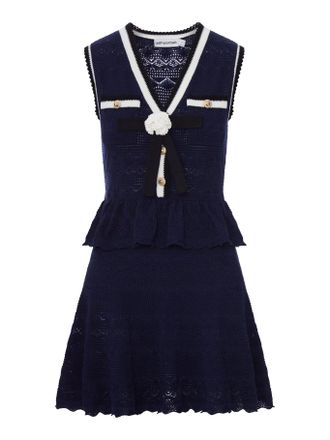 Self Portrait NAVY BLUE PEPLUM QUILTED KNIT MINI DRESS - Self-portrait - Woman