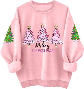 Generic jumpers for women uk, Christmas Jumpers for Women Uk Glitter Xmas Printed Sweatshirt Long Sleeve Sweaters Winter Oversized Pullover Funny Graphic Tops