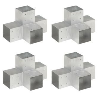 Berkfield Home Post Connectors 4 pcs X Shape Galvanised Metal 101x101 mm in Silver